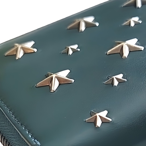 JIMMY CHOO GR Nappa LTHR Star Studded Zip Around 2-Way Wallet w/ CERT Card - Picture 15 of 17
